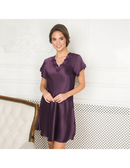 LADY AVENUE Pure Silk Nattkjole Kort Arm 27-80778